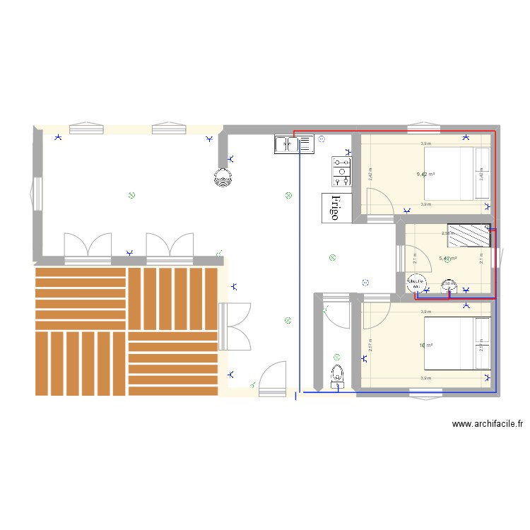 villevert. Plan de 3 pièces et 25 m2