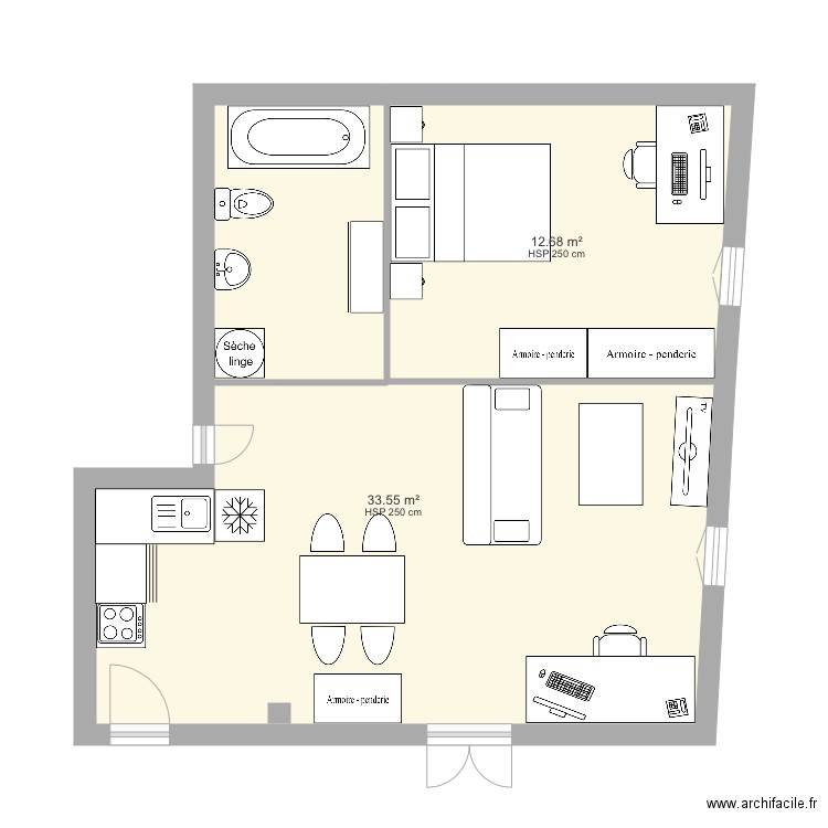 Appart de luc4 meubles taille réelle . Plan de 0 pièce et 0 m2