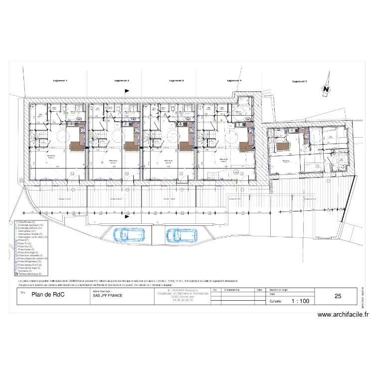 RdC cinq logements. Plan de 