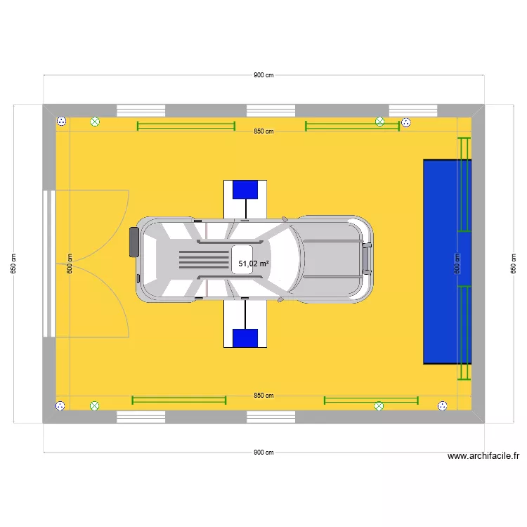 Garage 1 voiture et pont élévateur. Plan de Garage 1 voiture et pont élévateur. Plan de