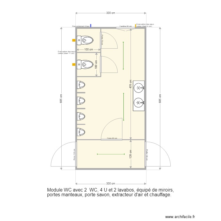 Module sanitaire WC 2WC 4U. Plan de 0 pièce et 0 m2