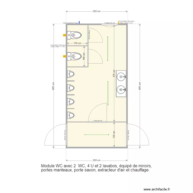Module sanitaire WC 2WC 4U. Plan de 