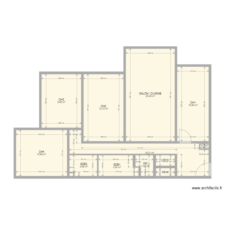 ACHARD DELILLE Azur. Plan de 13 pièces et 83 m2