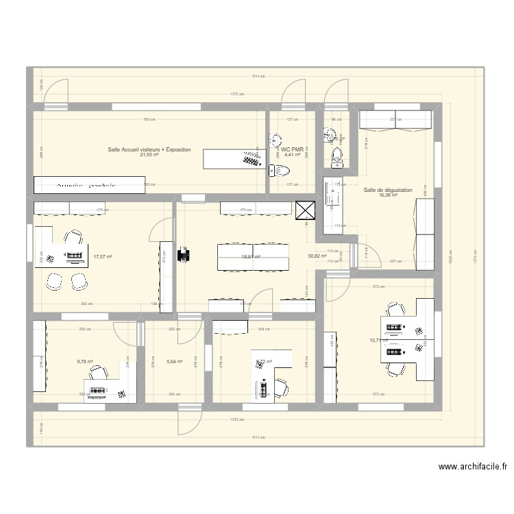 Plan bureau new V1 2WC. Plan de 11 pièces et 172 m2