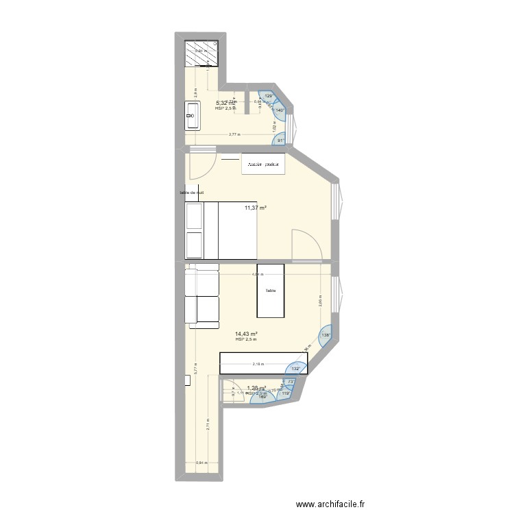 Appart saida. Plan de 4 pièces et 32 m2