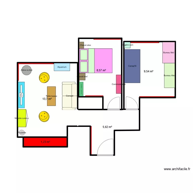 uiu. Plan de 5  et 39 m²