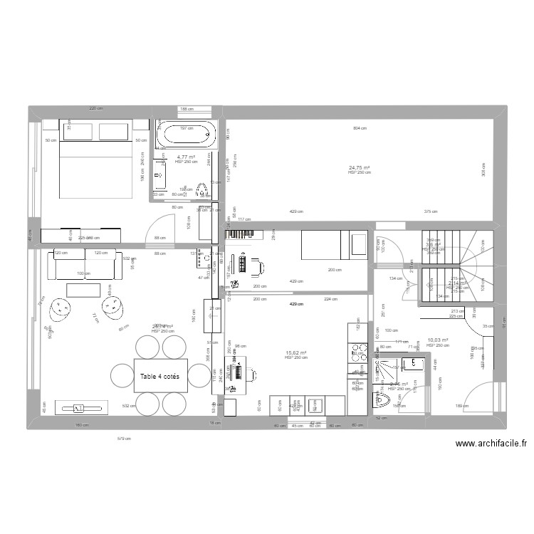 agrandissement sous-sol 2. Plan de 8 pièces et 90 m2