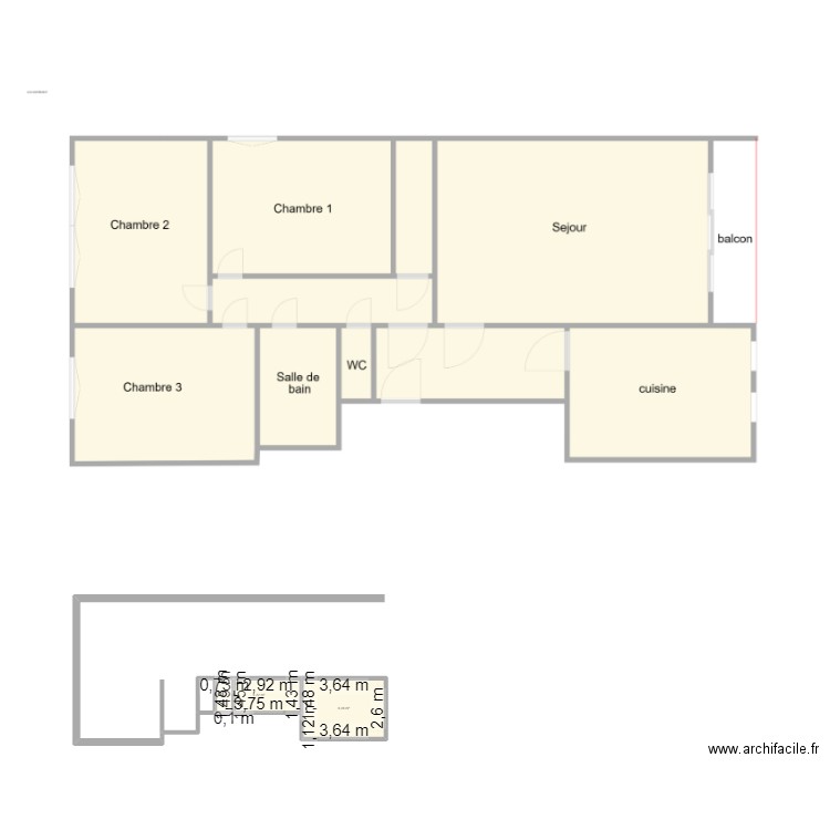 T4 Reuil. Plan de 2 pièces et 15 m2