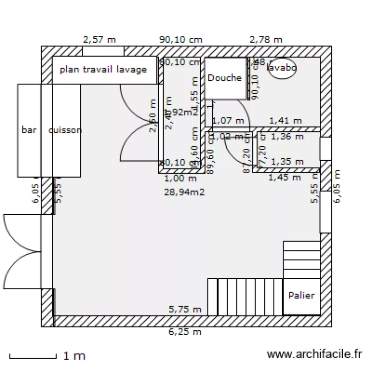case carr&eacute;e partie jour. Plan de 