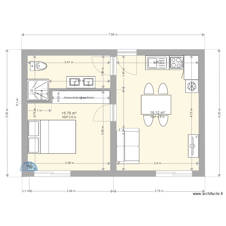 STUDIO BENAMOU. Plan de 2 pièces et 32 m2