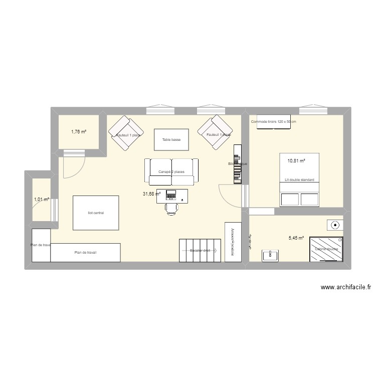 LAON. Plan de 5 pièces et 51 m2