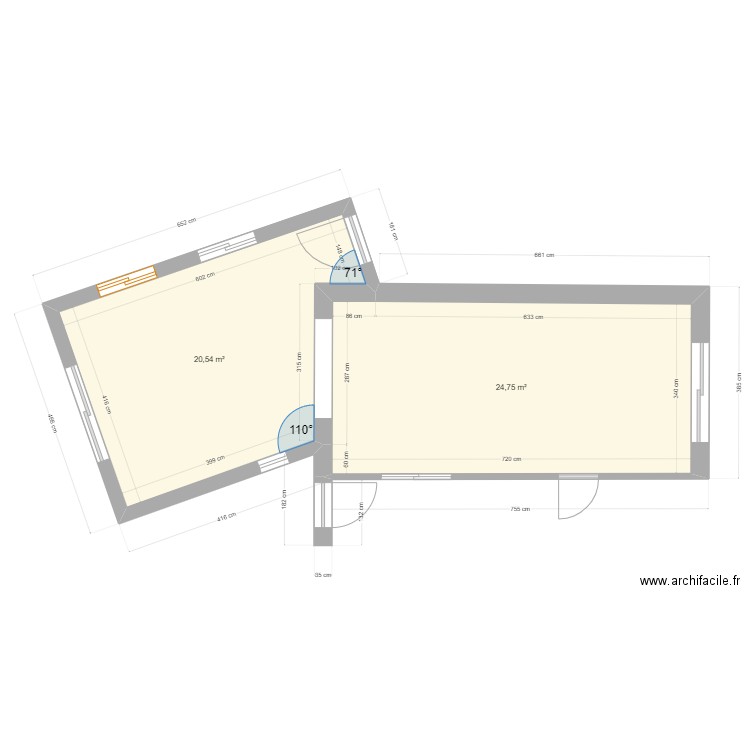 extension 3. Plan de 2 pièces et 45 m2
