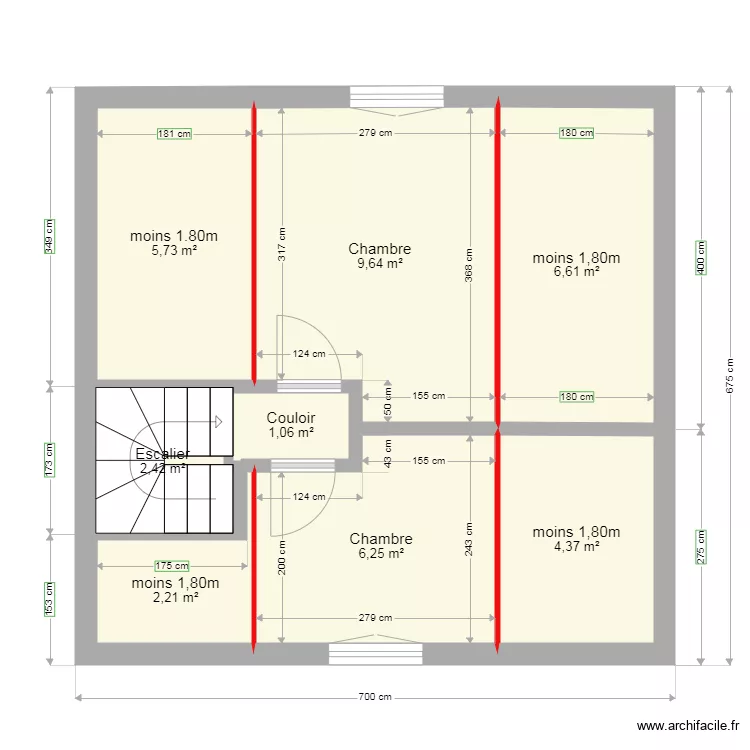 Maison 1 etage avec 180cm. Plan de 