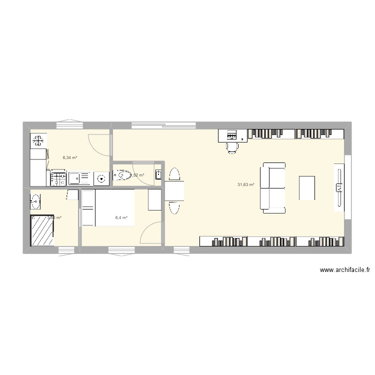 Container 2 fois 40 essai 13. Plan de 5 pièces et 50 m2