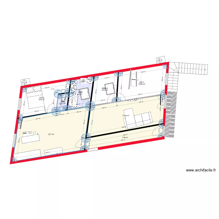 2 apparts 1 ch    2 velux ok. Plan de 