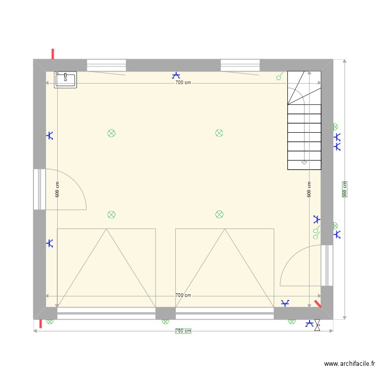 garage. Plan de 1 pièce et 42 m2