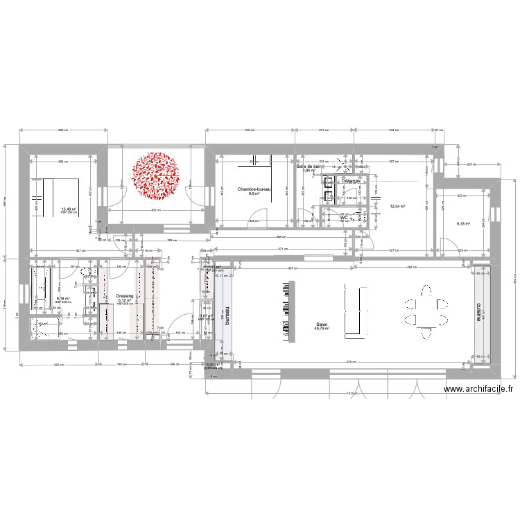 PLAN4B-4JUIN-CHANGEMENT CHAMBRE ET SDB -sans ouverture NORD-1 juin -134m2. Plan de 17 pièces et 134 m2