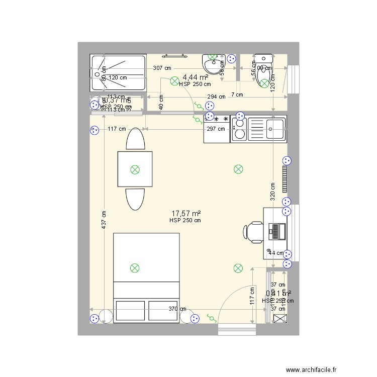 garage. Plan de 4 pièces et 23 m2