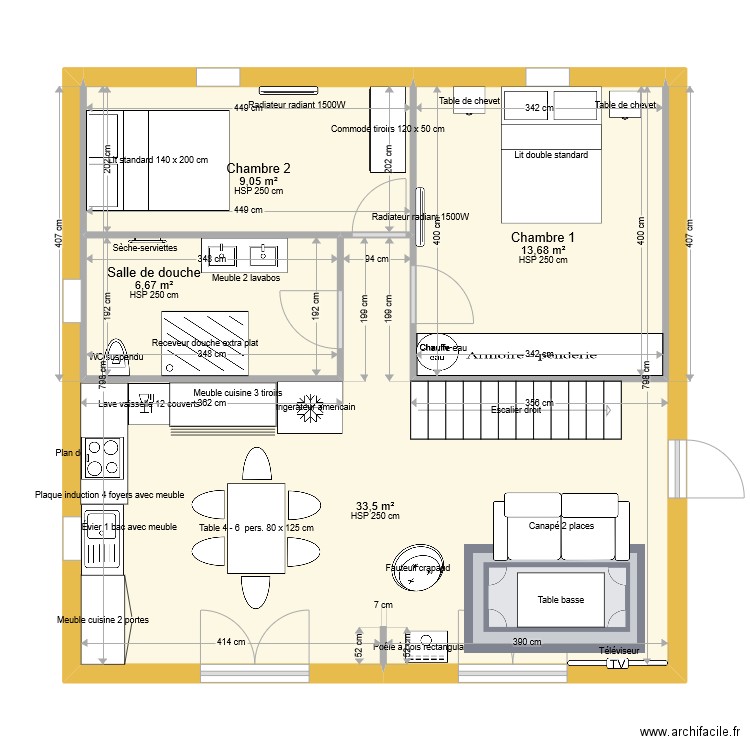 Rdc Chalet Moul. Plan de 4 pièces et 63 m2