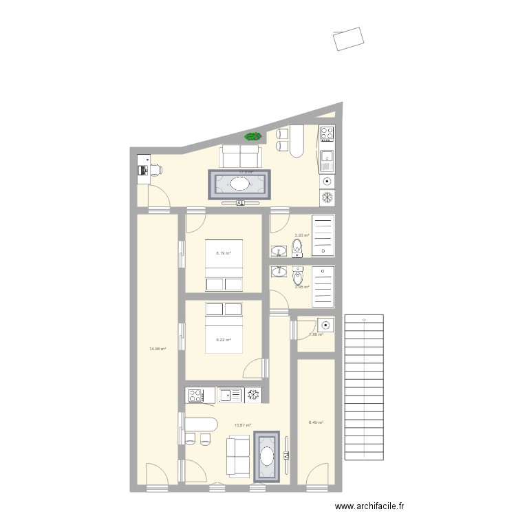 Gremio 16 0 quotas 1A paredes mobilia. Plan de 0 pièce et 0 m2