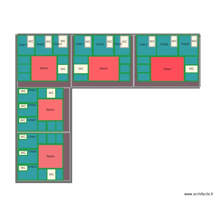 Bouyagui&Fils Building RDC. Plan de 70 pièces et 96 m2