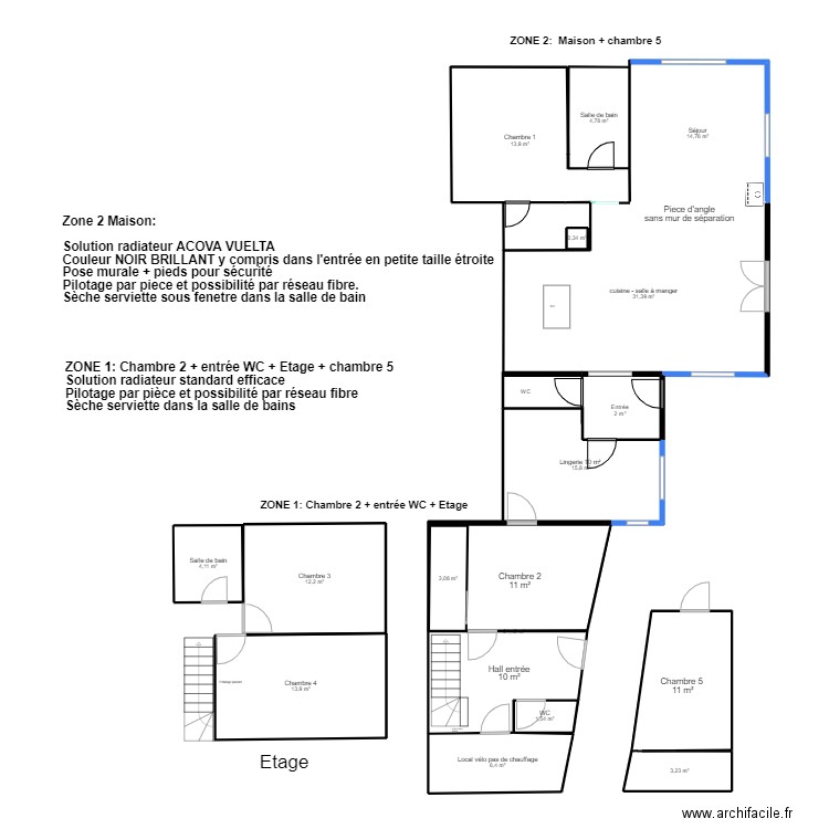 VILLENEUVE V4 CHAUFFAGE. Plan de 14 pièces et 147 m2