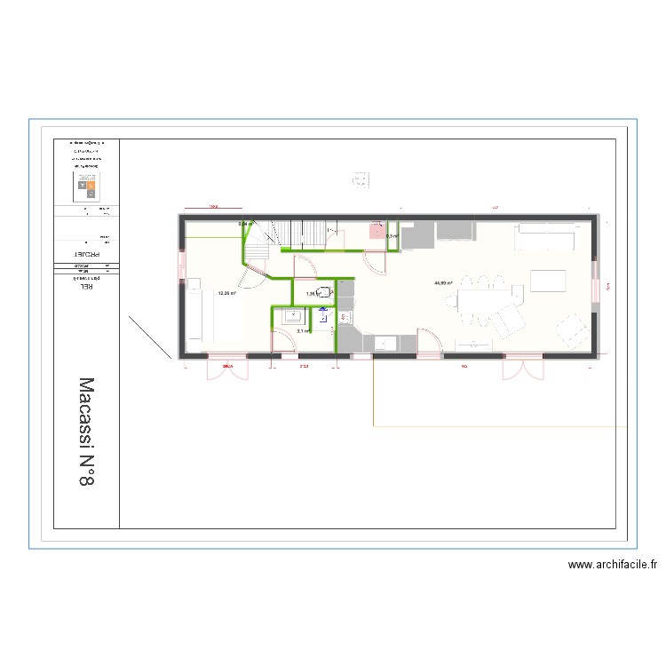 1/50 eme Macassi NIV 0. Plan de 6 pièces et 62 m2