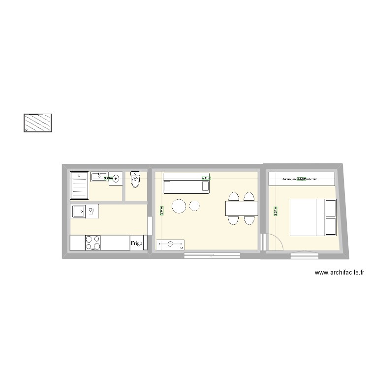 aménagement changement salle d eau. Plan de 5 pièces et 65 m2