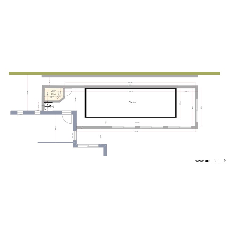 Extension piscine V2. Plan de 1 pièce et 3 m2