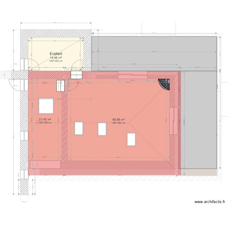 extension plan RC avec toiture et velux et cotation SS. Plan de 0 pièce et 0 m2