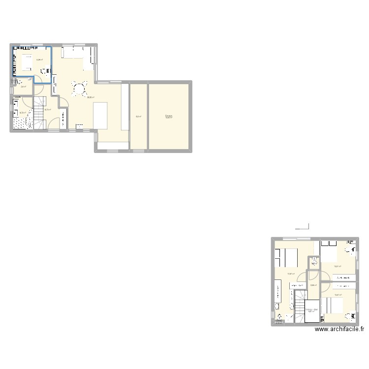 MI 2 carrés. Plan de 15 pièces et 140 m2