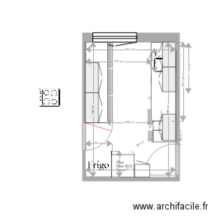 cuisine 4 meubles hauts. Plan de 1 pièce et 9 m2