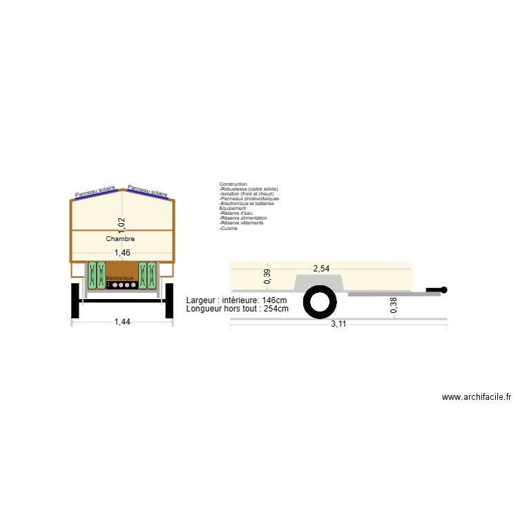 Ma remorque 03. Plan de 3 pièces et 2 m2