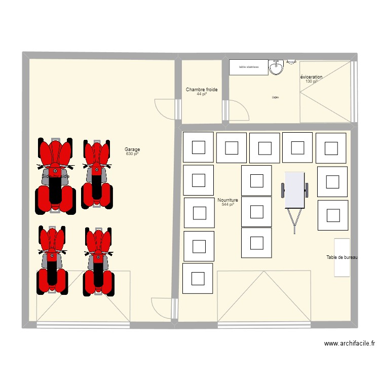 Batiment Nourrisseur. Plan de 4 pièces et 125 m2