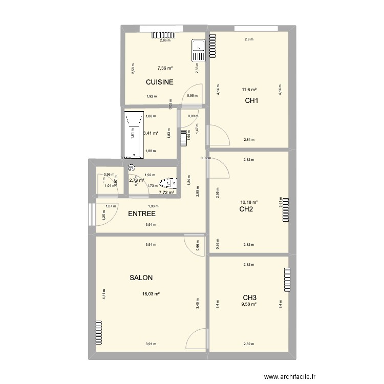JAVEL INITIAL AVEC MESURES. Plan de 0 pièce et 0 m2