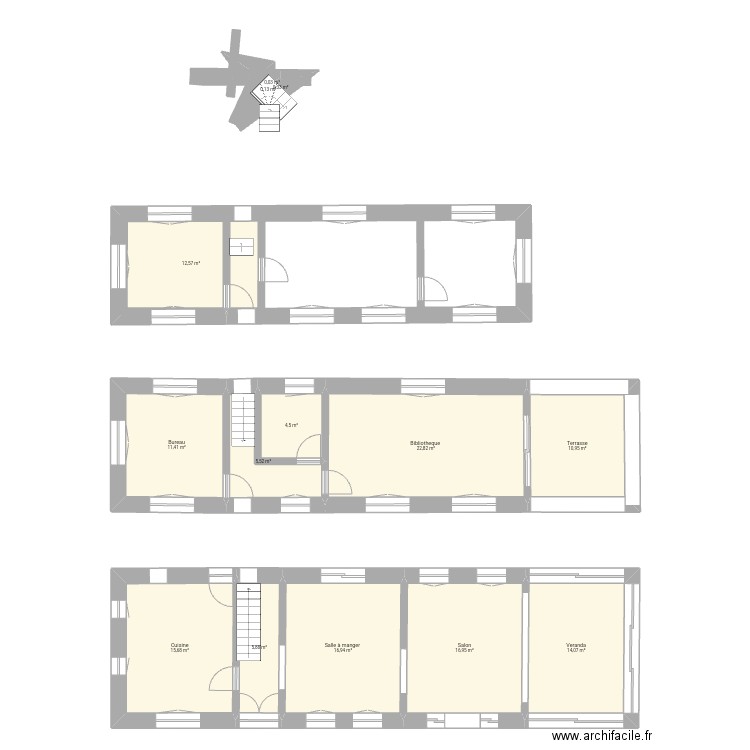 Maison poupée étage 2. Plan de 14 pièces et 138 m2