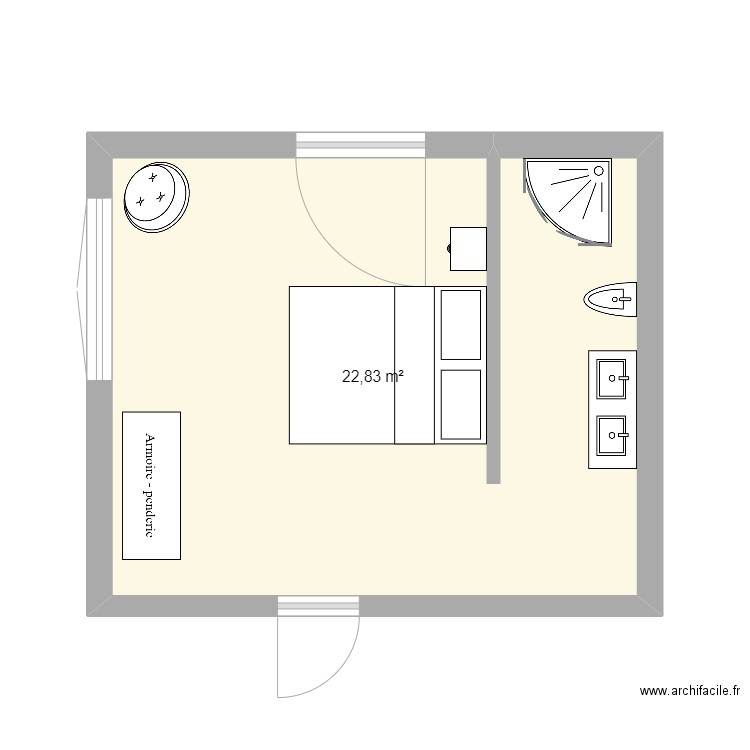 chambre rdc. Plan de 1 pièce et 23 m2