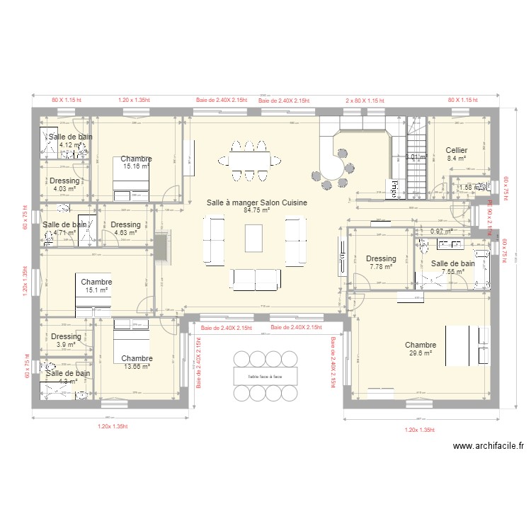 carlier pp 2 eme. Plan de 17 pièces et 213 m2