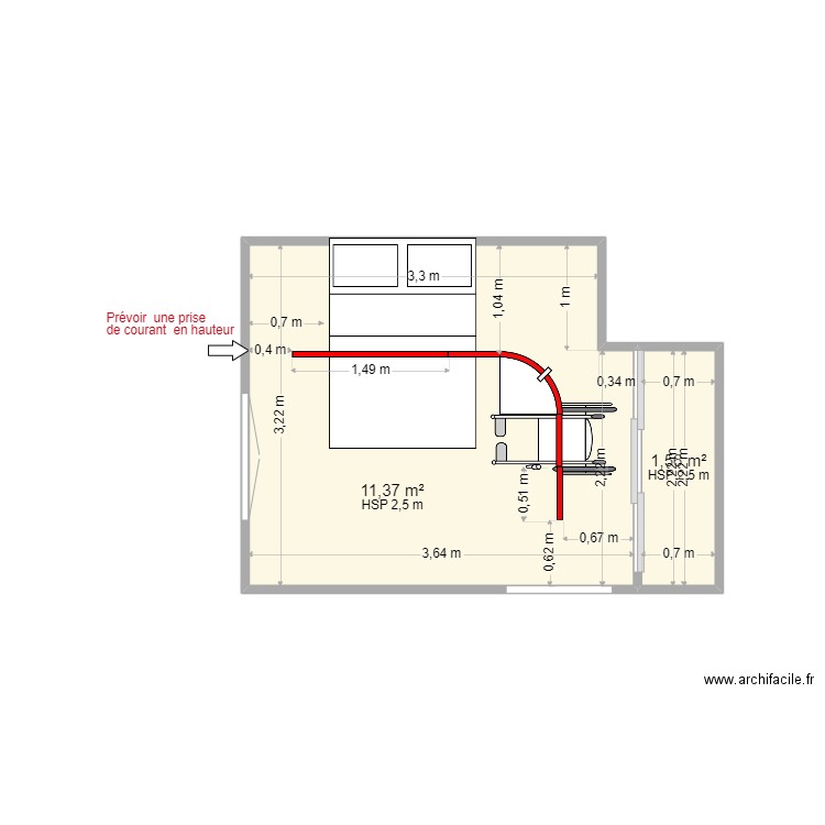 brus. Plan de 2 pièces et 13 m2