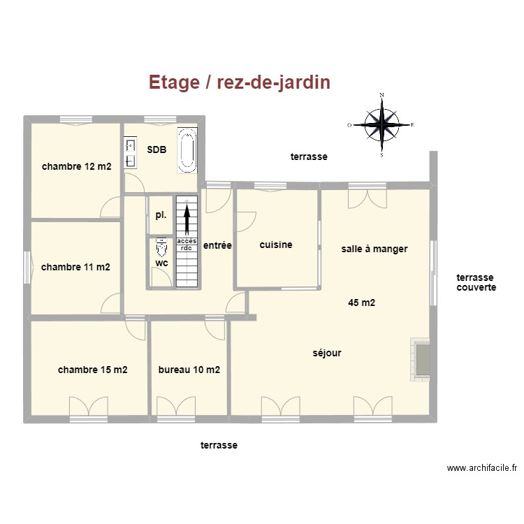 Michele Pavie rdjardin. Plan de 6 pièces et 130 m2