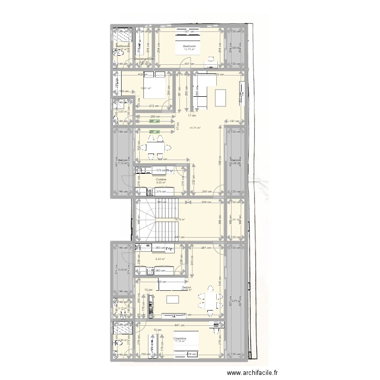 Plan client 2+3pieces. Plan de 19 pièces et 203 m2