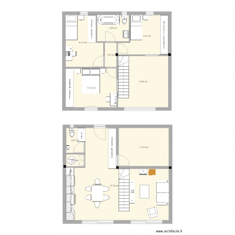 appart philippe trames 2x4m 1. Plan de 10 pièces et 105 m2