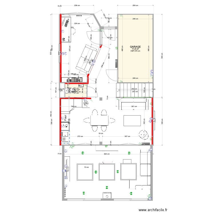 extension. Plan de 2 pièces et 13 m2