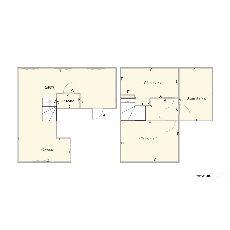 Croquis BEAUDET appt 1er étage gauche. Plan de 7 pièces et 42 m2