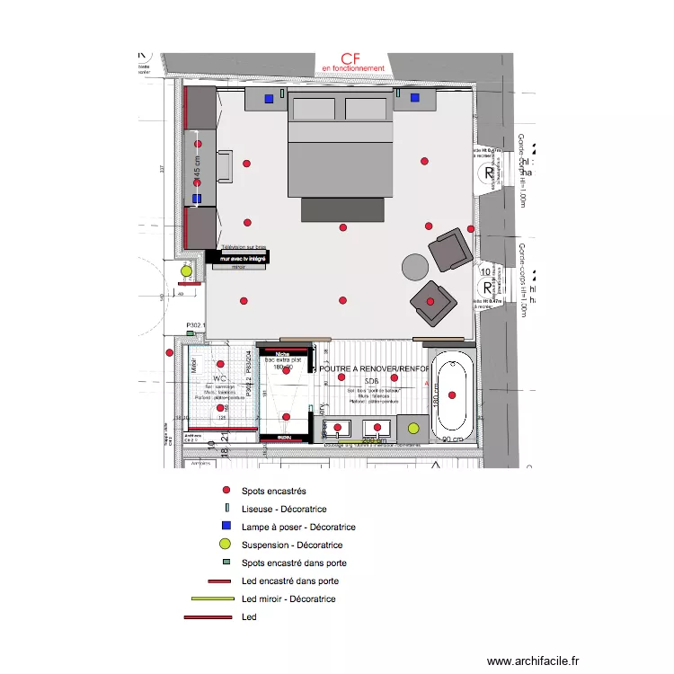 Chambre 2 Plan &eacute;clairage. Plan de 