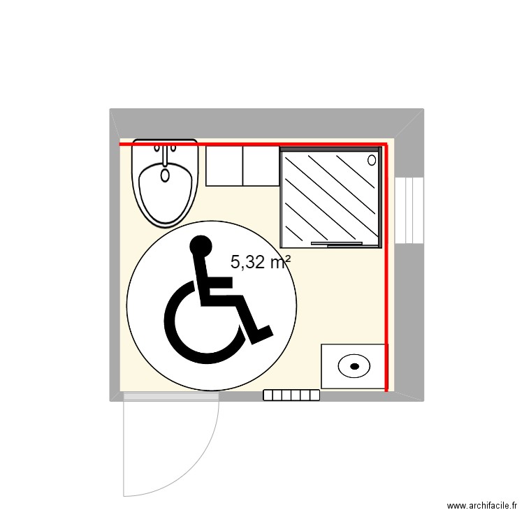 plan SDB archifacile. Plan de 1 pièce et 5 m2