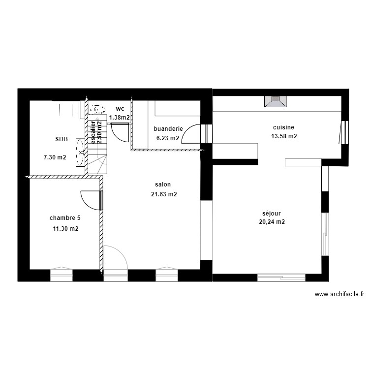 PLAN EXISTANT RDC. Plan de 4 pièces et 49 m2