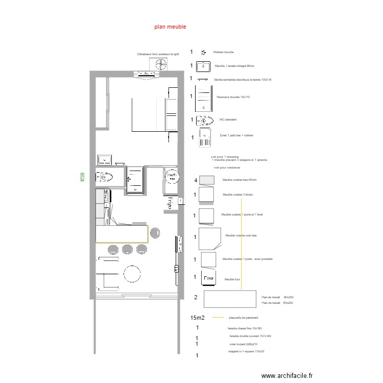 appart cap meuble sdb modif 3. Plan de 5 pièces et 29 m2