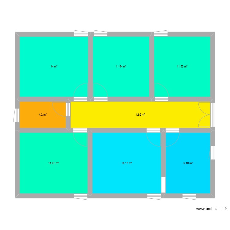 Plan 01: 11x9. Plan de 8 pièces et 91 m2