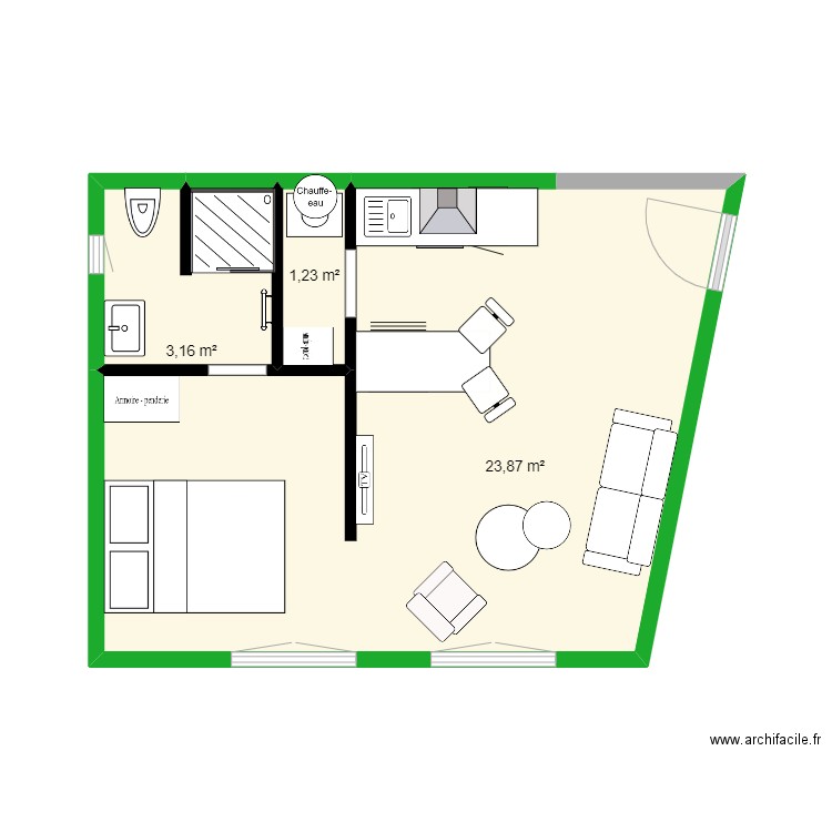 PLAN SANS TREMIE. Plan de 3 pièces et 28 m2